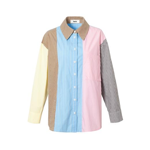 heris/H42119/多巴胺色彩条纹拼接 宽松廓形百搭 经典翻领长袖衬衫 商品图5