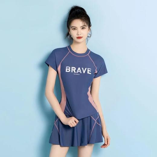 【FASHION，灵动活力少女~】分体泳衣女 爆款运动显瘦遮肚 时尚收腰显瘦裙式泳装 平角游泳衣套装-QQ 商品图5