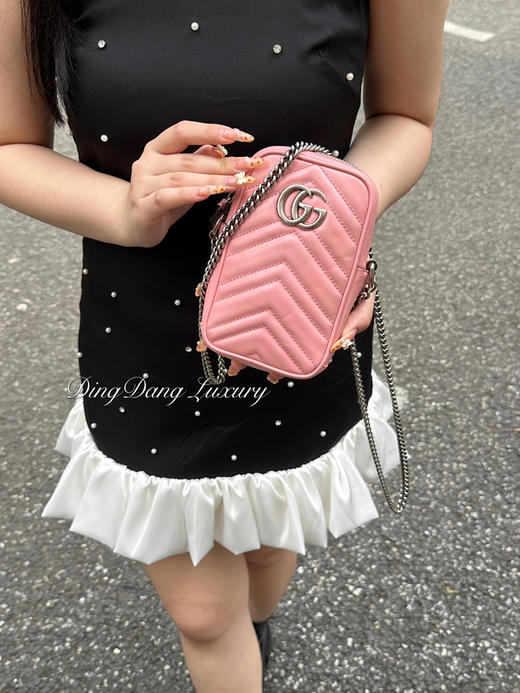 Gucci 双g 马蒙 粉色 牛皮 mini 手机包 商品图0
