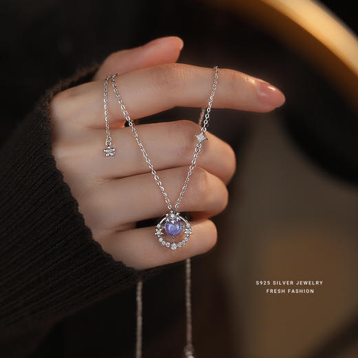 【沐雪】S925银蓝色琉璃石雪花花环项链【YXS-YA0426】 商品图1