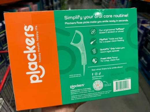 plackers牙线！600支！每盒里面4包，每包150支，每个袋子都是拉链夹，非常干净卫生！淡淡的薄荷味道，牙线非常细方便清理牙缝，而且非常有韧性，不容易断，尾部还可以有牙签功能！ 商品图1