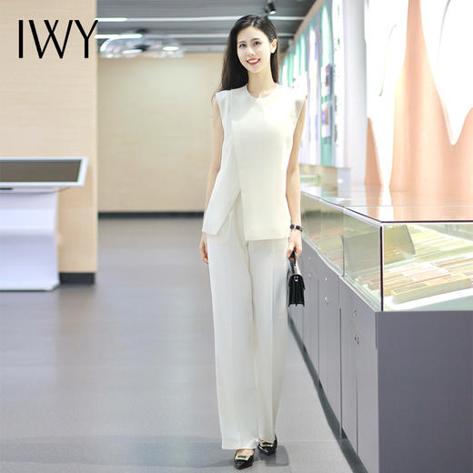 IWY/米白无袖西装上衣夏季新款小众设计感下摆开叉工作服C13522+P23522 商品图3
