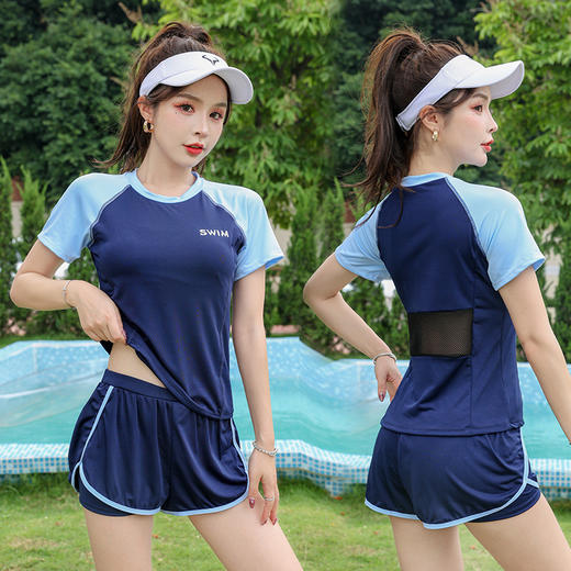 【FASHION，灵动活力少女~】分体泳衣女 爆款运动显瘦遮肚 时尚收腰显瘦裙式泳装 平角游泳衣套装-QQ 商品图14