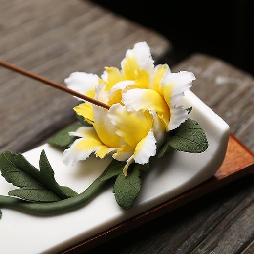 手工陶瓷莲花香插摆件创意家用香薰炉室内线香插香香台接香灰托盘 商品图5