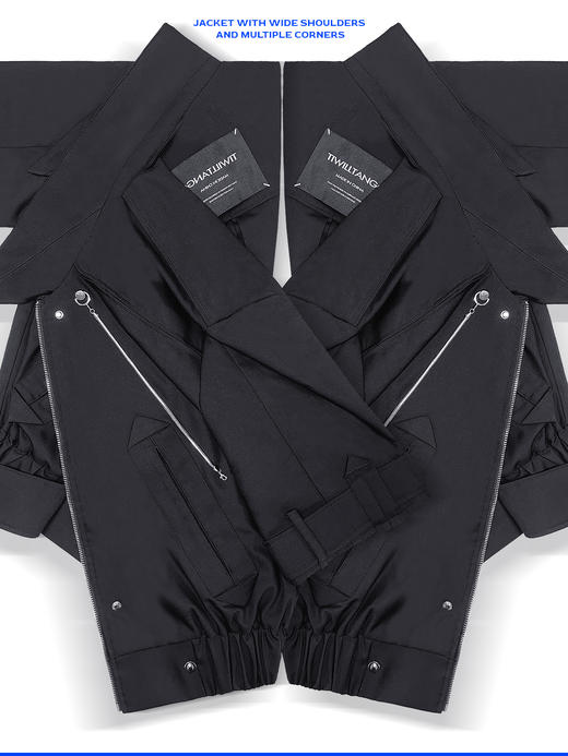 TIWILLTANG启世录ANEW 时装原创三角折边宽肩夹克 brown/black 商品图4