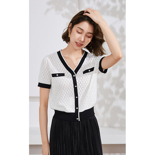 乔万尼针织衫女新款夏短袖小香风撞色设计EM2M890 商品图2