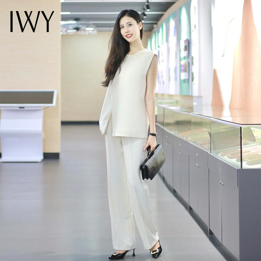 IWY/米白无袖西装上衣夏季新款小众设计感下摆开叉工作服C13522+P23522 商品图1