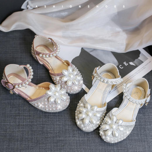 【防撞鞋头，舒适内里】女童公主包头凉鞋 2024夏季新款 时尚珍珠水钻儿童表演-QQ 商品图1