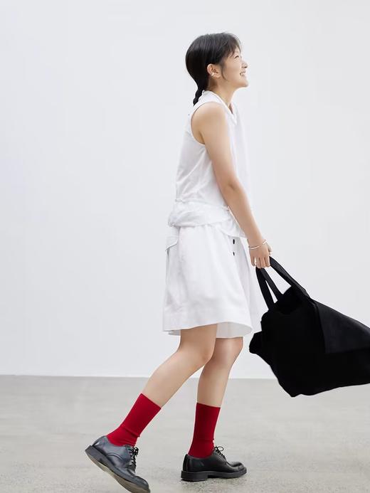 步履不停/4B11186C/夏季圆领白色棉麻花苞无袖砍袖上衣 商品图3