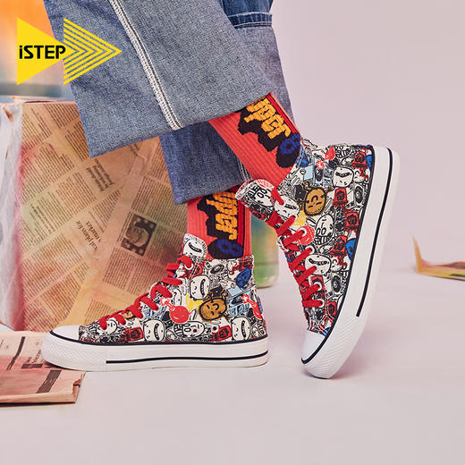 ISTEP涂鸦款设计师款鞋子二代印花帆布鞋男女款休闲鞋 商品图0