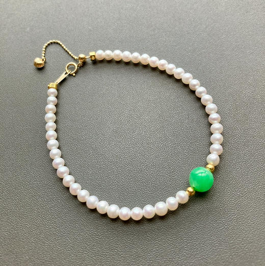 5A级珍珠baby珠阳绿翡翠珠串18k金手链 商品图2