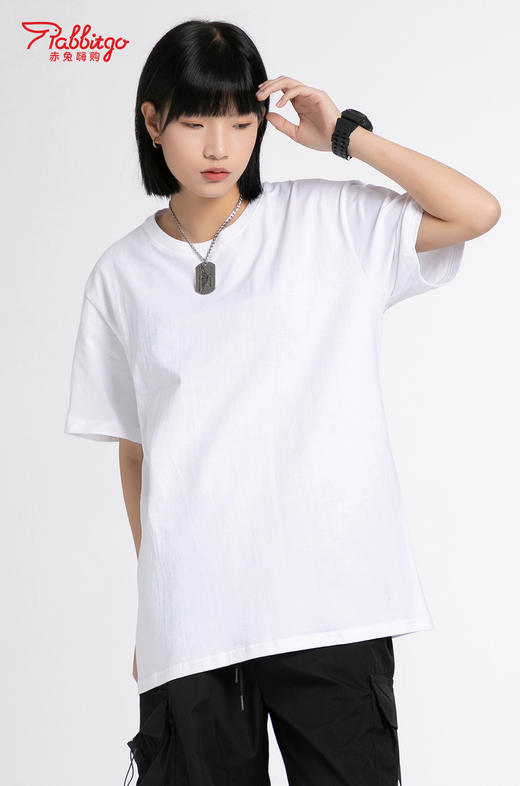 赤兔嗨购精梳长绒棉T恤宽松休闲男女同款24年新品正肩短袖 商品图5