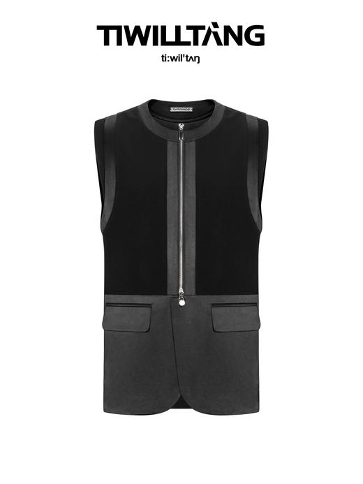 TIWILLTANG 启世录“钝翊”针织缎面拼接无袖马甲小众设计感上衣 商品图3