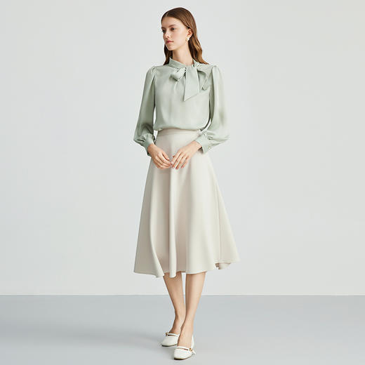 EITIE爱特爱清新浅绿立领飘带复古直筒百搭衫上衣秋新款C2413416 商品图3