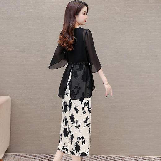 夏季无袖背心印花连衣裙+套头黑色不对称小衫两件套QYM-LRX-914A83-Y 商品图2