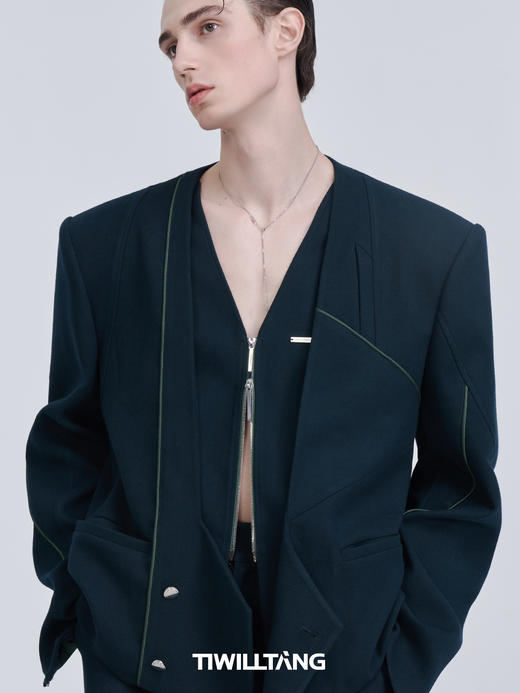 TIWILLTANG启世录“绅缦”无领开衫拉链解构呢西装秋季高级感西服 商品图0