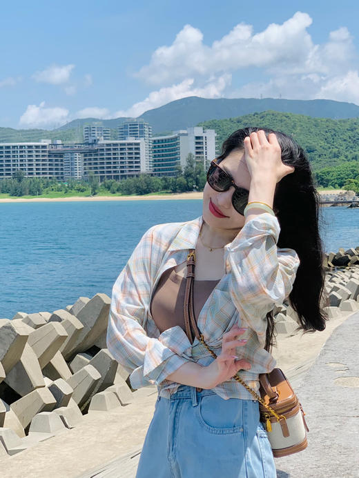 【百图lulu】【清凉格子】绿 咖格子 长袖衬衫 轻薄防晒衫 商品图1