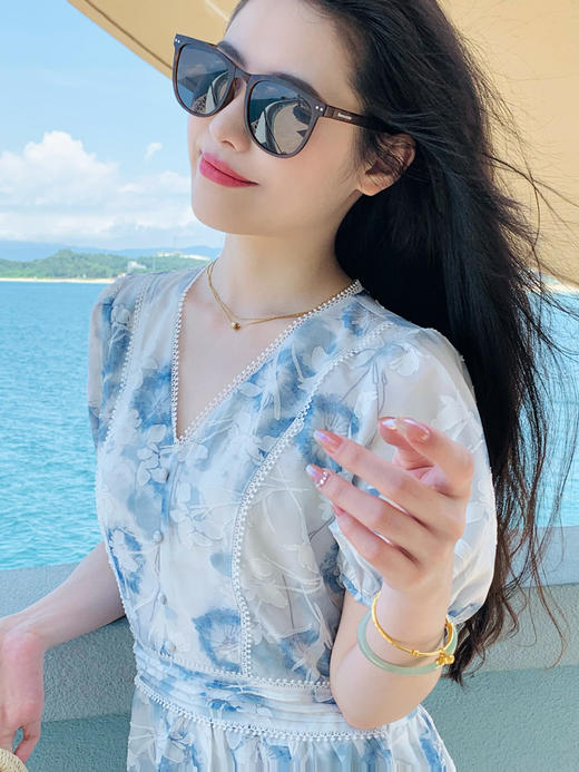 【百图lulu定制】【海底星空连衣裙】 蓝色海底星空 水墨画  短袖连衣裙 商品图1