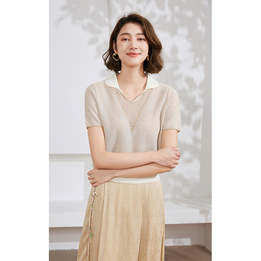 乔万尼桑蚕丝冰丝针织衫夏季薄款短袖EM2M852 商品图2