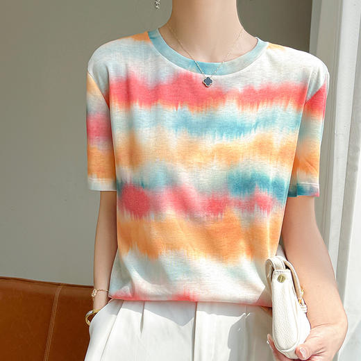 国风印花短袖t恤女夏季莱赛尔天丝针织宽松法式设计感正肩T恤上衣_HLY 商品图10