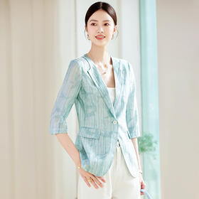 雀说天丝西装外套女薄款七分袖上衣韩版修身高级感气质休闲小西服AL24925