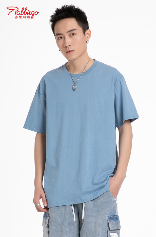 赤兔嗨购精梳长绒棉T恤宽松休闲男女同款24年新品正肩短袖 商品图4