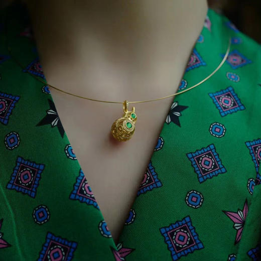 龢盒原创 18k金镶冰绿翡翠葫芦香囊吊坠 商品图3