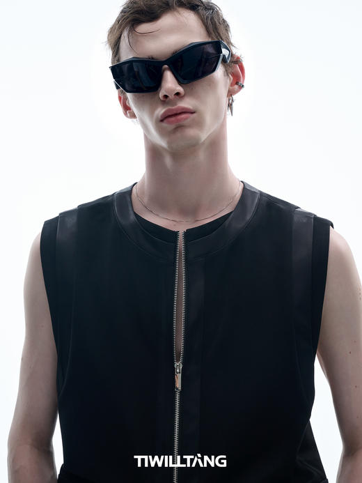 TIWILLTANG 启世录“钝翊”针织缎面拼接无袖马甲小众设计感上衣 商品图2