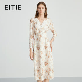 EITIE爱特爱法式复古秋日氛围感印花肌理感V领连衣裙秋季新款C2407426