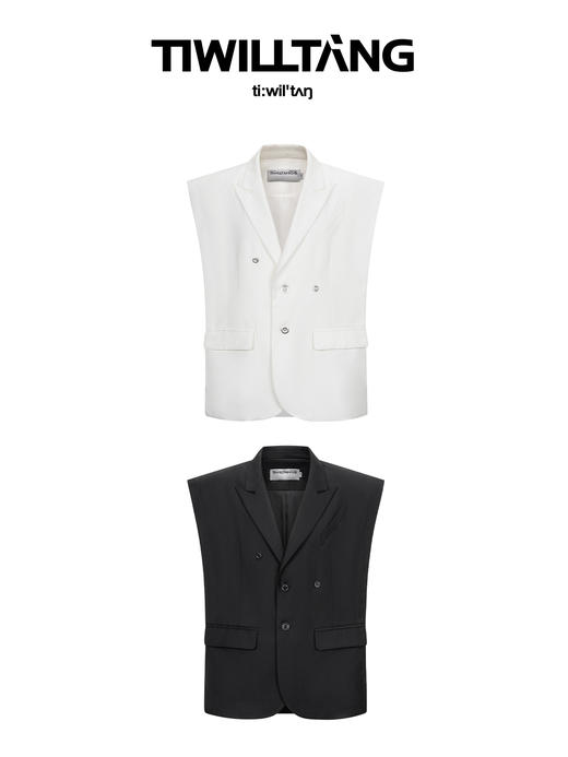 TIWILLTANG启世录“高觉”多层次门襟马甲黑白纯色无袖西装外套男 商品图3