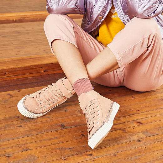 ISTEP高帮反毛皮休闲鞋免系鞋带休闲鞋 商品图11