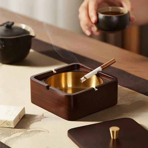 初心| 实木方形烟灰缸泰国橡胶木 商品图6