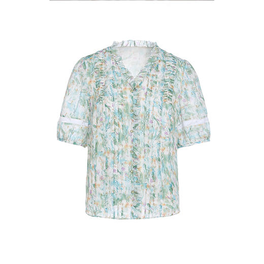 乔万尼短袖衬衫100%真丝桑蚕丝法式压褶设计EM2C835 商品图4