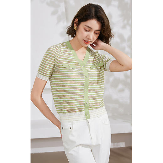 乔万尼针织衫女新款短袖减龄条纹EM2M907 商品图1