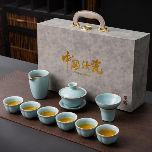 （有收藏证书）青瓷雅韵·天青汝窑茶具套组 | 福建陶艺大师监制，绝美天青色，揽宋人风雅茶席【G】 商品图0