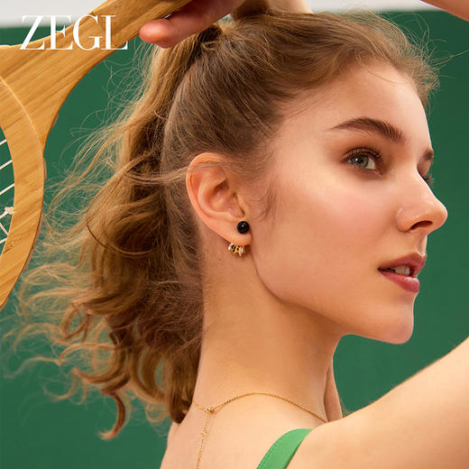 ZEGL设计师运动系列羽毛耳环女2024新款爆款黑玛瑙耳钉独特耳饰品 商品图5