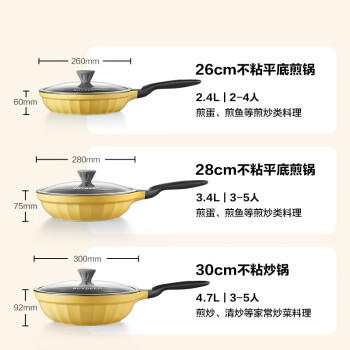 北鼎（Buydeem）不粘锅平底锅烤肉煎锅电磁炉燃气炒菜小鹅黄26cm /厨具 /烹饪锅具 /平底锅/煎锅/烤盘 商品图4
