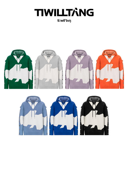 TIWILLTANG启世录 店主推荐 限定蓝紫灰撞米白两件式刺绣针织卫衣 商品图4