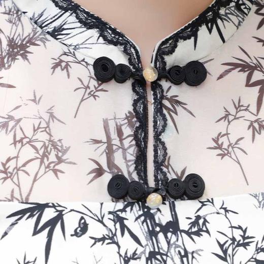 蝙蝠袖竹叶花连衣裙，复古旗袍裙中长裙QYM- LRX-QP2423-1-Y 商品图3