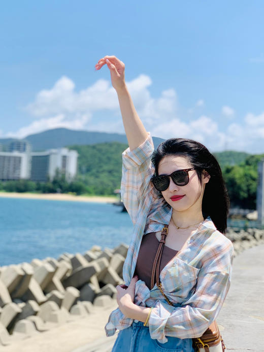 【百图lulu】【清凉格子】绿 咖格子 长袖衬衫 轻薄防晒衫 商品图0