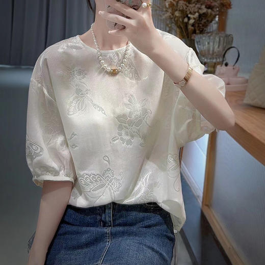 DNO新中式国风真丝剪花上衣轻奢高档女装夏季新款宽松透气高级感T恤 商品图3