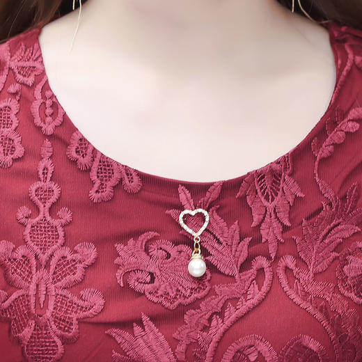 蕾丝刺锈网纱连衣裙，短袖裙时尚中长款红色婚礼裙QYM- LRX-4A21920-Y 商品图3