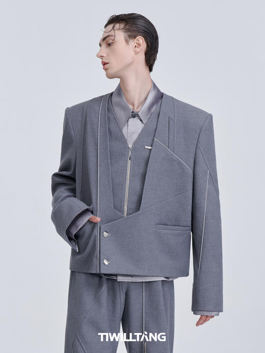 TIWILLTANG启世录“绅缦”无领开衫拉链解构呢西装秋季高级感西服 商品图2