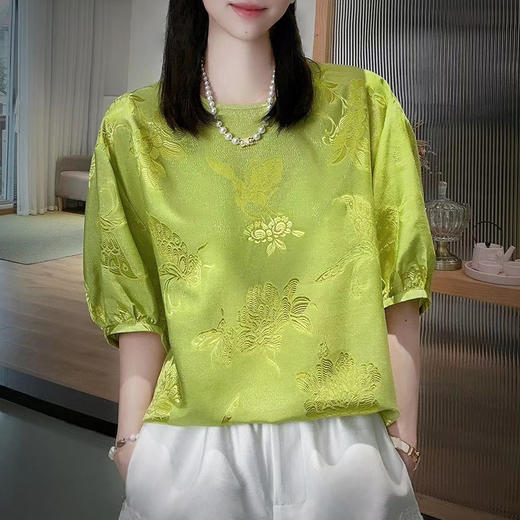 DNO新中式国风真丝剪花上衣轻奢高档女装夏季新款宽松透气高级感T恤 商品图0