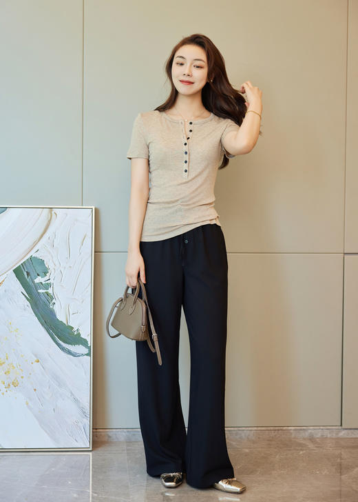 凉凉呼吸感抽绳直筒裤 商品图0