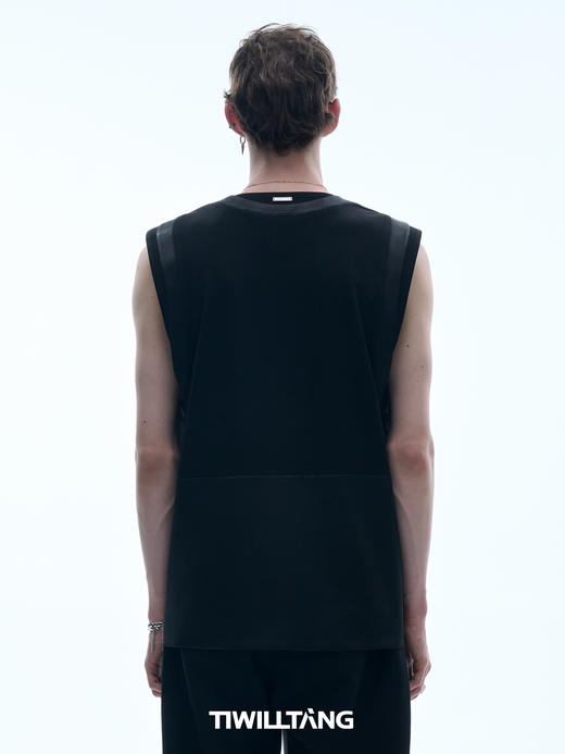 TIWILLTANG 启世录“钝翊”针织缎面拼接无袖马甲小众设计感上衣 商品图4