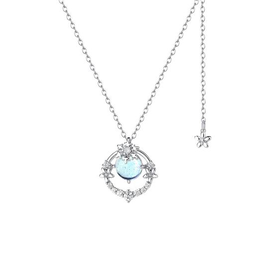 【沐雪】S925银蓝色琉璃石雪花花环项链【YXS-YA0426】 商品图4