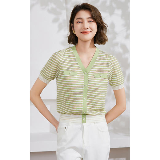 乔万尼针织衫女新款短袖减龄条纹EM2M907 商品图2