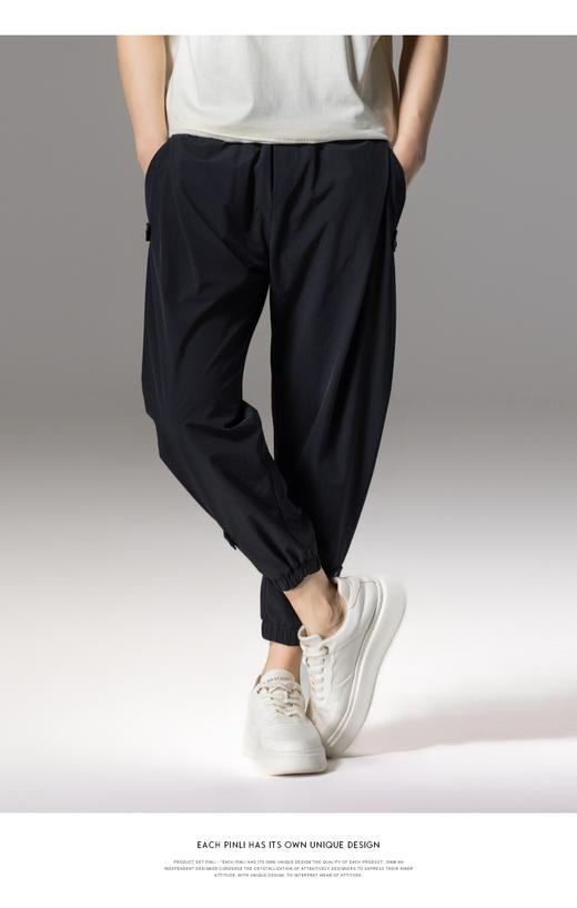 PINLI品立夏季新款宽松休闲束脚裤男潮牌百搭纯色工装九分裤B242117125 商品图9