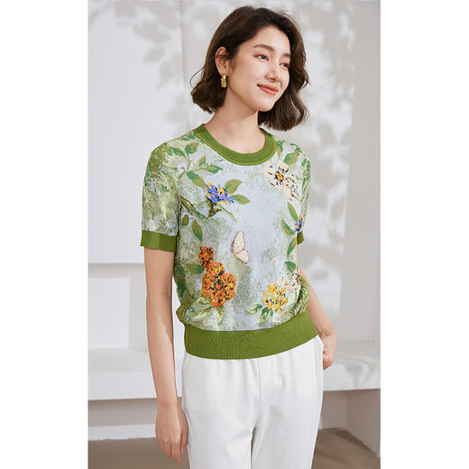 乔万尼针织衫女夏短袖新款立体提花EM2M909 商品图1